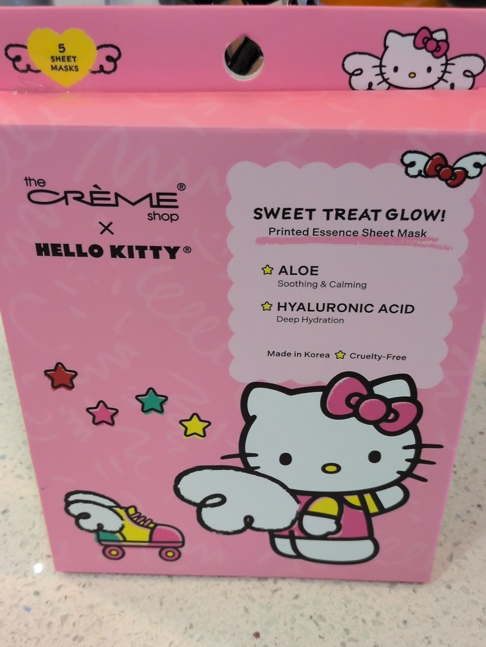 THE CREME SHOP Sweet Treat Glow Pink Printed Essence Sheet Mask - 5 Pack Aloe